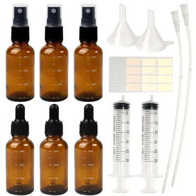 6er Set 30 ml braune Glasflaschen mit Pipette & Sprühkopf