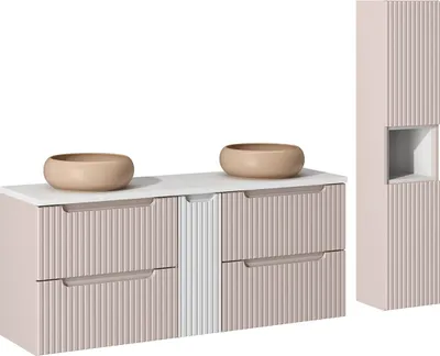 Produktbild von Doppelwaschtisch und Hängesäule 140cm Riva mit 4 Schubladen, Kaschmir