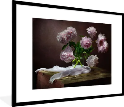 Produktbild von MuchoWow® MuchoWow® Gerahmtes Poster Pfingstrosen - Stilleben - Blumen 80x60 cm - Poster mit zchwarzem Bilderrahmen - Schlafzimmer-Dekorationen - Fotoposter