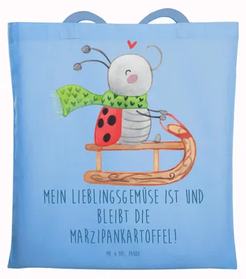 Produktbild von Mr. & Mrs. Panda Einkaufstasche Smörle Rodeln - Sky Blue - Geschenk, Weihnachten, Tasche, Schlittenfahren, Winter, Tote Bag, Laptoptasche, Marzipan, Shopping, Beutel
