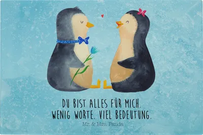 Produktbild von Mr. & Mrs. Panda Schneidebrett Glas Pinguin Pärchen - Eisblau - Geschenk, schneidbrett, Aus, Hochzeitstag, Hochzeitsgeschenk, Pinguine, Liebe, Schneideplatte, Hackbrett