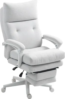 Produktbild von Bürostuhl Ergonomischer Schreibtischstuhl mit Lendenwirbelstütze, Hoher Rückenlehne, Fußstütze, Höhenverstellbarer Drehstuhl mit Leinenoptik, Gepolstert Computerstuhl, Cremeweiß Aosom