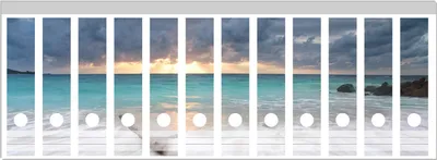 Produktbild von Wallario Ordnerrücken Sticker, selbstklebend für breite Ordner, 12 Stück, Motiv Wellen am Strand bei Sonnenuntergang