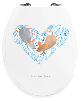 Produktbild von Mr. & Mrs. Panda Toilettendeckel Mäuse Herz - Weiß - Geschenk, WC Sitz, für Immer, Klobrille, Klo-Deckel, Hochzeit, Lieblingsmensch, Love, Holz, Freundin, Brille, Liebe