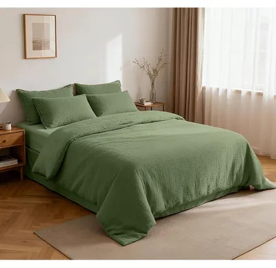 Zdjęcie produktu dla Komplet pościeli z muszyny, 200x220 cm, 5-elementowy, jasnoszary, 100% bawełna, certyfikat OEKO-TEX