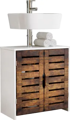 Immagine prodotto di Armadio lavabo, armadio bagno in legno con 2 porte girevoli, 60 x 60 x 29 cm, armadio da bagno Flonali