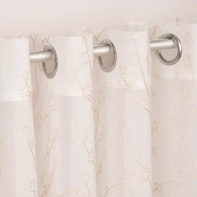 Produktbild von Ösengardine bestickt mit Blumen weiß beige 140x260cm