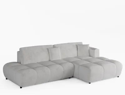 Produktbild von Ecksofa BARI Rechts Beige Chenille-Stoff L-Form Couch mit Schlaffunktion & Bettkasten