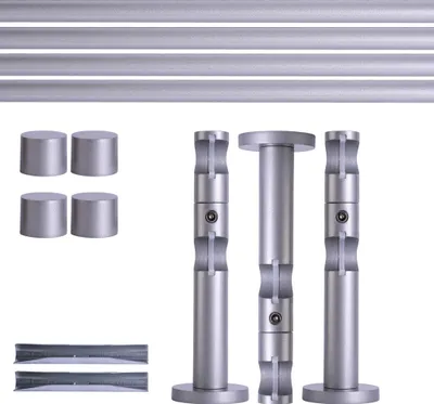 Produktbild von Gardinenstange Set, 2-läufig, ⌀ 19 mm, 360 cm, silber + Wand, Kappe Komplettset mit Halterungen & Endstücke, Vorhangstange in Silber, Rot-Bronze & Anthrazit, 120–400cm, Eisen, Aluminum Victoria M.