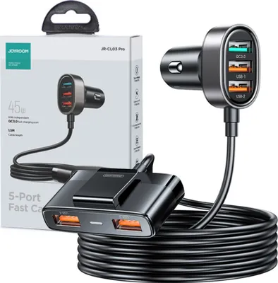 Obrázok produktu pre Joyroom szybka ładowarka samochodowa z przedłużaczem 45W 5xUSB-A czarna (JR-CL03 Pro)