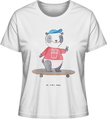 Produktbild von Mr. & Mrs. Panda Oberteil Damen Panda Longboard fahren Größe M - Weiß - Geschenk, shirt, Skaten, Mit Spruch, T-Shirt