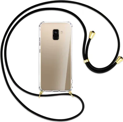 Produktbild von Handykette Backcover-Schutzhülle mit Band (Metall goldfarben) für Samsung Galaxy A8 2018 - schwarz