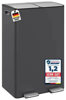 Produktbild von WELLGRO Treteimer 2x30L Grau – Edelstahl mit Softclose & Pedal