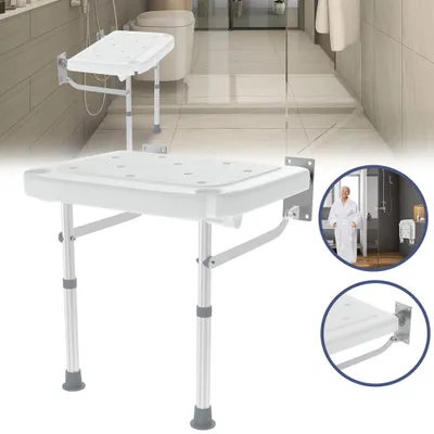 Obrázek produktu pro XMTECH Skládací sedátko do sprchy k montáži na stěnu - skládací sedátko do vany s nožičkami, protiskluzové a prostorově úsporné, vyrobené z hliníku, ideální pro seniory a osoby se zdravotním postižením