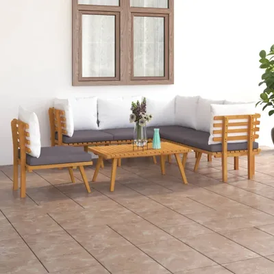 Imagen del producto de Maison Exclusive: Juego de salón de jardín de 7 piezas con cojines, fabricado en madera de acacia maciza