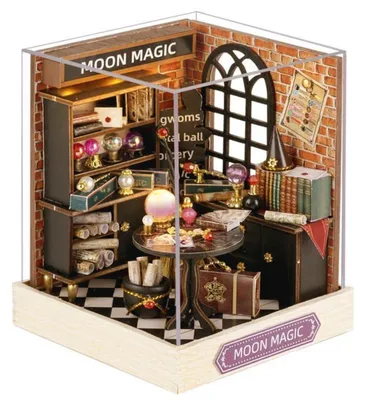 Image de Maison de poupée miniature à construire soi-même, avec couvercle anti-poussière, kit de construction en bois "Mondmagie"