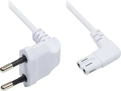 Produktbild von Euro-Netzkabel, Netzstecker an Euro 8 Buchse, beidseitig 90° abgewinkelt, weiß, 3m, Good Connections®