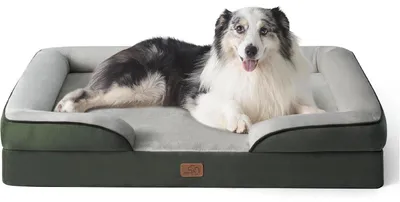 Produktbild von Orthopädisches Hundebett Ergonomisches Hundesofa 106x80 cm mit Kistenschaum für große Hunde, waschbar, rutschfest, tannengrün