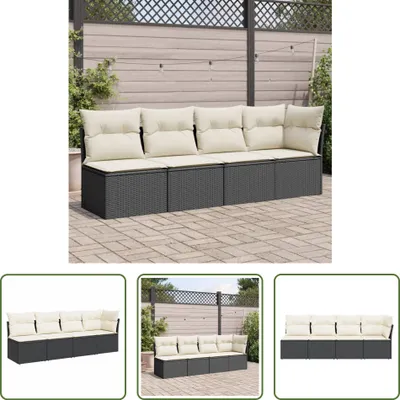 Produktbild von The Living Store Gartensofa mit Kissen 4-Sitzer Schwarz Poly Rattan