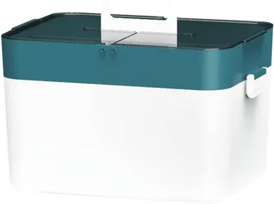 Productafbeelding van Ibenzoa® Opbergbox voor medicijnen met deksel, 28,5 x 21 x 21 cm, gemaakt van PPABS, tweelaags met een transparant scharnierend deksel, afsluitbaar en met handvat