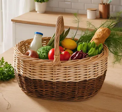 Produktbild von Einkaufskorb "Bicolor" aus Weide, groß, Weidenkorb mit Henkel, Flechtkorb, Picknickkorb