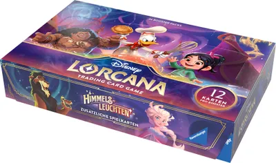 A booster display box for the Disney Lorcana Trading Card Game, featuring characters from various Disney franchises.