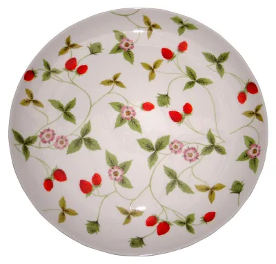 Produktbild von Kuchenteller Desserteller MIRELLA Erdbeeren D. 19cm weiß grün Porzellan TeaLogic