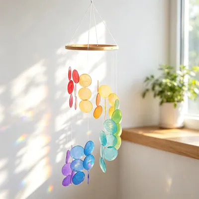 Muschel-Windspiel, 77 cm, bunt, für drinnen & draußen