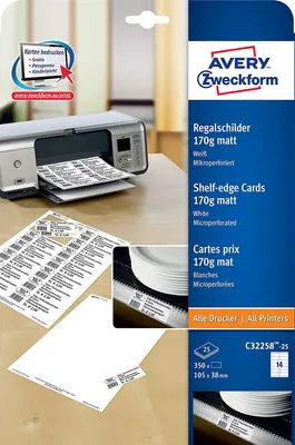 Produktbild von AVERY Zweckform Regalschilder für Preis & Scannerleisten blanko weiß 350 Schilder