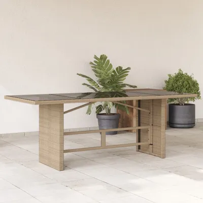Produktbild von Gartentisch mit Glasplatte Beige 190x80x74 cm Poly Rattan - Gartentische 365307