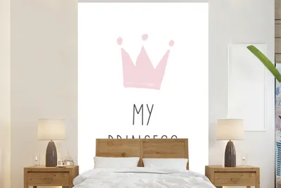 Produktbild von MuchoWow® Fototapete für Wohnzimmer oder Schlafzimmer Wandtapete Vinyl Motivtapete Zitate - Meine Prinzessin - Krone - Illustration - Rosa - Kind - Mädchen - 170x260 cm - Wohnzimmertapete