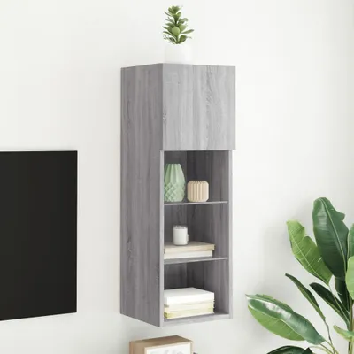 Zdjęcie produktu dla Maison Exclusive – szafka pod telewizor z oświetleniem LED, kolor szary Sonoma, 30,5 x 30 x 90 cm