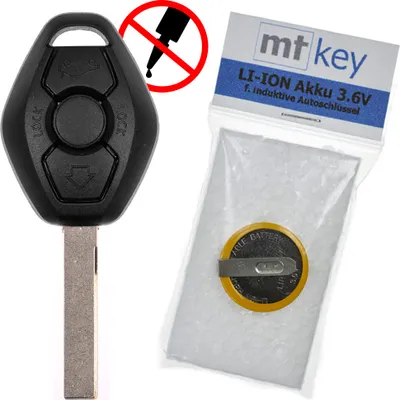Produktbild von Autoschlüssel Funk Fernbedienung Austausch Gehäuse mit 3 Tasten + HU92 Rohling + Akku kompatibel mit BMW E46 E83 E52 E85 E86 E39 E61 E60 E53