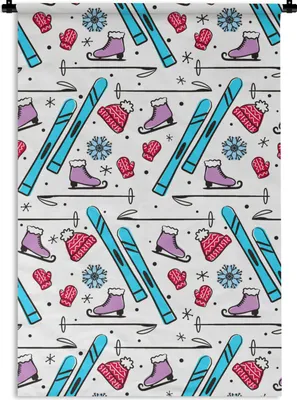 Produktbild von MuchoWow® Wandteppich Wandbehang Wintersport - Schnittmuster - Schlittschuhlaufen 60x90 cm Tapisserie Dekoration Wandtuch - Foto-Teppich - Abwaschbar