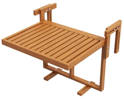 Zdjęcie produktu dla Stół Balkonowy Do Zawieszenia, Składany Stolik Balkonowy, Stół Wiszący Z Regulacją Wysokości, Udźwig Do 20 Kg, Sosna, 68 X 65 Cm, Teak