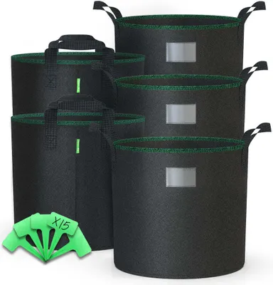 Produktbild von VOUNOT® 5er Pflanzsack 65L, Pflanztasche mit Pflanzenschilder zum Beschriften