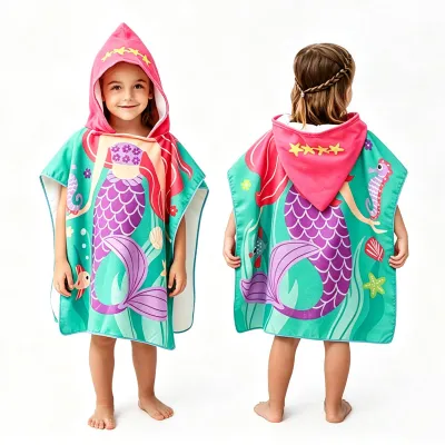 Imagen del producto de Poncho para niña, diseño "Zeemeermaus", tejido suave, ideal para la playa y la piscina
