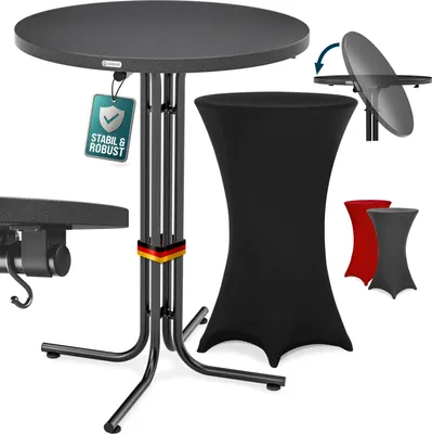 Image de CASARIA® Table haute pliable grise avec housse noire mange debout 110 cm bar bistrot jardin 2 crochets inclus