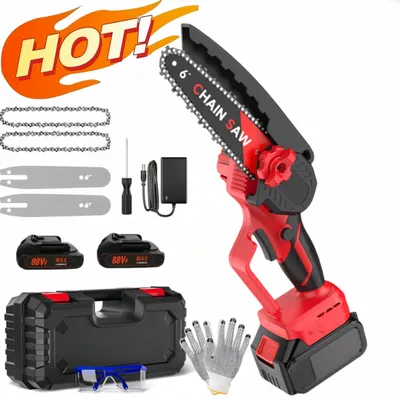 Produktbild von 6 Zoll Mini-Kettensäge kabellos, Handkettensäge für Baumbeschneidung, Holzschneiden, 2 Akku Handsäge mit 2 Ketten, Werkzeuge für Garten, Holz und Äste