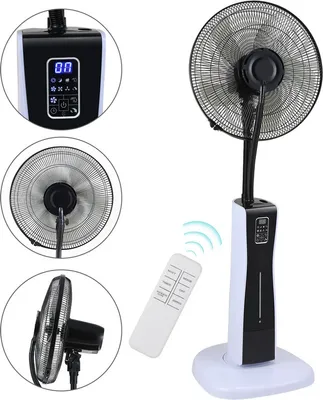 Obrázok produktu pre Stojanový ventilátor Jiubiaz s 3-stupňovou vodnou hmlovinou vrátane multifunkčného diaľkového ovládania, zvlhčovač vzduchu s elektronickým časovačom