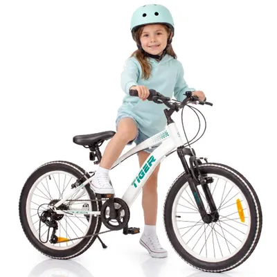 Obrázek produktu pro Dětské horské kolo pro chlapce 20 palcové kolo od 6 let s 6 rychlostními převody Shimano RevoShift Tiger Bike bílé