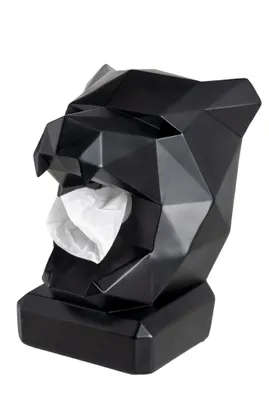 Produktbild von NEUSTEIN Panther Taschentuchbox Taschentuchspender Panther-Kopf schwarz Design Figur Taschentuchhalter für Küche, Bad, Esszimmer und Schlafzimmer