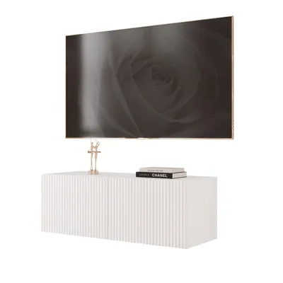 Produktbild von Idohome TV-Lowboard Angel 100 cm Weiß Matt -TV-Schrank, Hängeschrank, LED, Push-to-Open, Fernsehschrank, geriffelte Front, Medienmöbel, Wohnzimmer