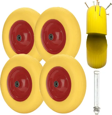 Produktbild von Bettizia 4x Schubkarrenrad Vollgummi Gelb 4.80/4.00-8 - Ø390 x 95mm Ersatzrad Schubkarrenreifen