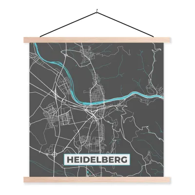 Produktbild von MuchoWow® Textilposter Stadtplan - Deutschland - Blau - Heidelberg - Karte 120x120 cm mit holzfarbenen Rahmen - Textil-Poster