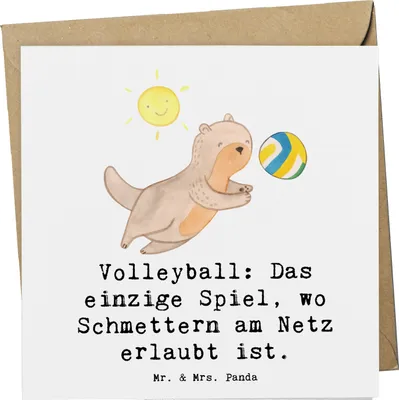 Produktbild von Mr. & Mrs. Panda Grußkarte Volleyball Schmettern - Weiß - Geschenk, Sportart, Teamsport, doppelkarte, Klappkarte, Glückwunschkarte, Schnelligkeit, sportlich, Agilität