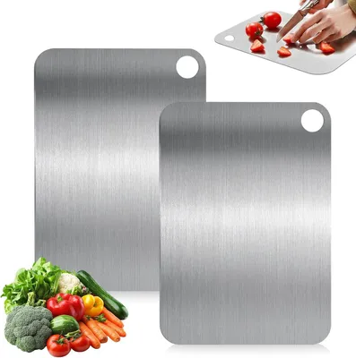 Produktbild von Edelstahl Schneidebrett 25 x 15 cm, 2er-Set, doppelseitig, für Küche