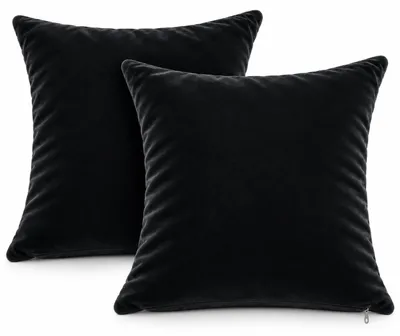 Produktbild von Kissenbezug 2er Set 50x50 cm Schwarz Samt weich Kissenhülle Sofakissen Dekokissen Reißverschluss