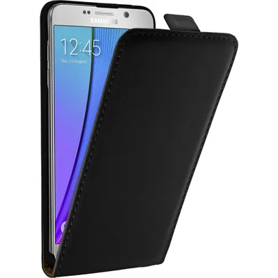 Produktbild von PhoneNatic Kunst-Lederhülle kompatibel mit Samsung Galaxy Note 5 - Flip-Case schwarz + 2 Schutzfolien