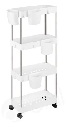 4-lagiges Rollregal, schlank, weiß, 13x38x96 cm, für Küche und Bad